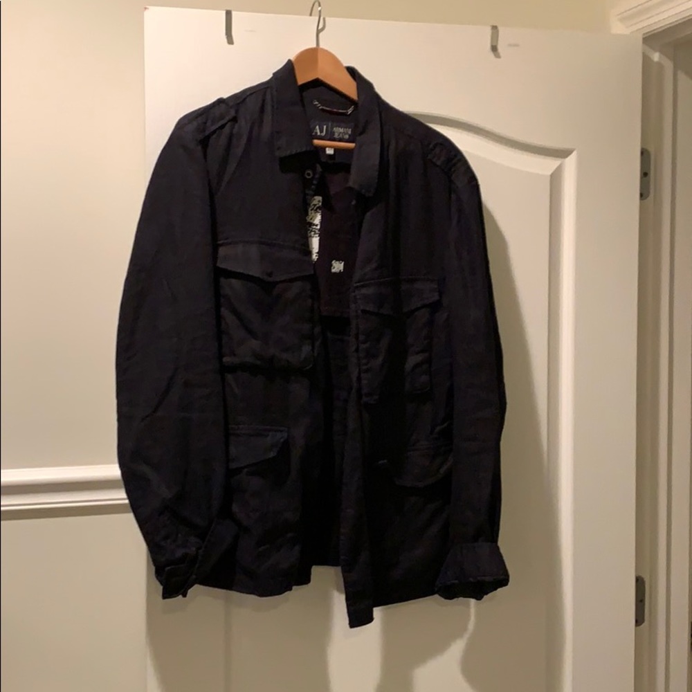 Armani Jeans Navy Blue Linen Safari Jacket